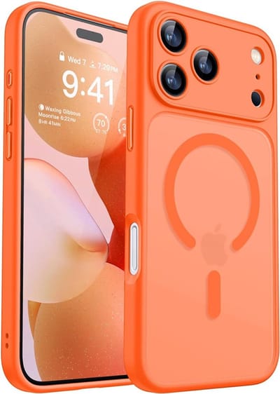 CaseMania TPU Case hoesje geschikt voor Apple iPhone 17 Pro Max - Effen Oranje - TPU (Zacht) - Lens Protector Bescherming - Frosted look - Compatible met MagSafe - Valbestendig