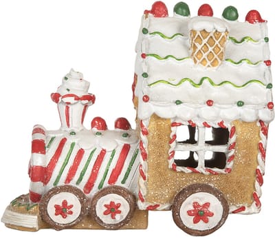 Clayre & Eef Kerstdecoratie met LED-verlichting en muziek Trein 21x12x17 cm Bruin Kunststof