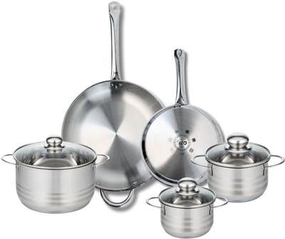 Set van 2 Koekenpannen 24 en 32 cm en 3 kookpotten 14, 16 en 20 cm Elo Profi Brillant