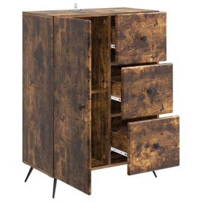 vidaXL - Dressoir - Gerookt - eiken - 66 - x - 34,5 - x - 90 - cm - Bewerkt - hout