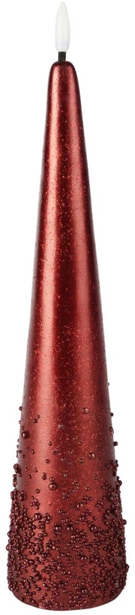 Dekoratief | Kegelkaars m/pareltjes, rood, LED, 30cm | A255933