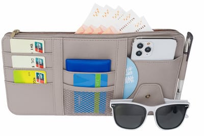 Grijze Auto Zonneklep Organizer – Luxe Documentenhouder & Opbergvak – Universele Car Sun Visor Organizer van Kunstleer