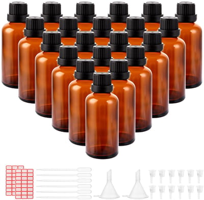 Dailygoods- Druppelfles 50 ml - Set van 24 - Bruine Glazen Flesjes - Apothekersflesjes - Inclusief Druppelinzetstuk - Hoogwaardig Materiaal