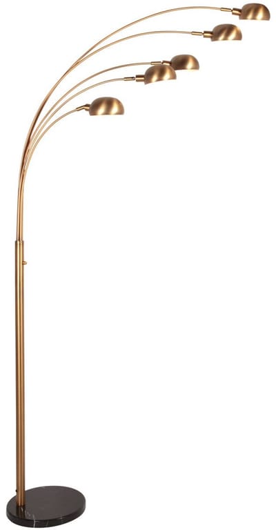 Bronzen vloerlamp Pentra 4855BR, 5-lichts van Mexlite met marmeren voet, verstelbare armen en kantelbare reflectoren, moderne retro stijl, hoogte 210 cm en reikwijdte 100 cm