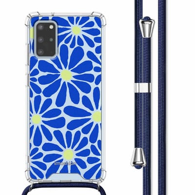 imoshion Hoesje - Geschikt voor Samsung Galaxy S20 Plus - Design Hoesje met Koord - Cobalt Blue Flowers Connect