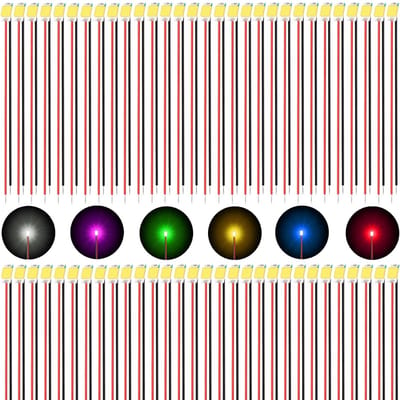 60 Stuks 0805 Micro LED Diodes Licht met 16cm PTFE Kabel voor DIY, Modelbouw en Decoratie - Rood, Blauw, Groen, Geel, Paars, Wit