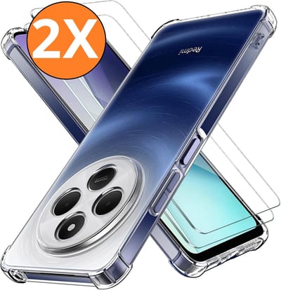 Hoesje geschikt voor Xiaomi Redmi 17C / Redmi 14C Hoesje transparant - Anti Shock silicone hoesje Xiaomi Redmi 17C / Redmi 14C case met 2 Pack Screenprotector tempered glass voor Xiaomi Redmi 17C