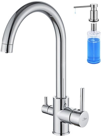 Auralum max 3-weg keukenkraan - 360°Draaibare Keukenmengkraan - Met Zeepdispenser 300ML - Drinkwaterkraan met 2 hendels - hogedruk keukenmengkraan