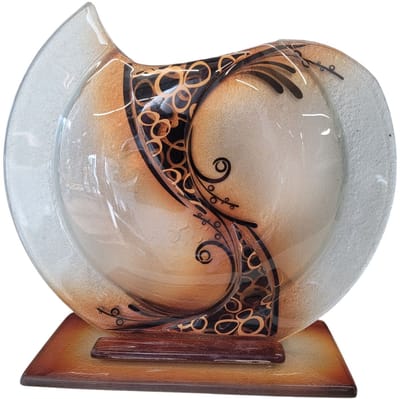Handgemaakte maanvaas dessert vibes - vaas glas - glasfusion - glasschilderen - 29x10x27 cm goud bruin glastrend 2025