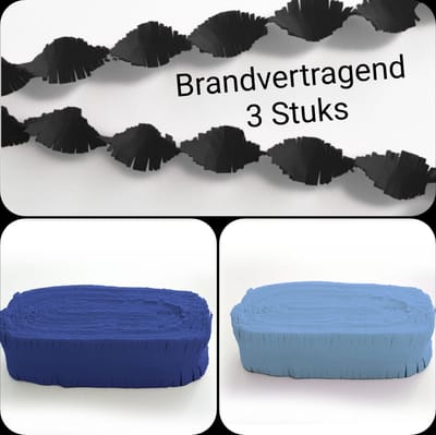 3 stuks BRANDVERTRAGENDE Draaiguirlande Zwart/ Licht Blauw/ Blauw , 72 meter,  Carnaval, Verjaardag. Themafeest