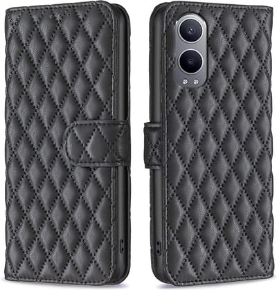 BINFEN Hoesje - Geschikt voor OnePlus Nord CE4 Lite 5G Hoesje - BINFEN Rhombus Book Case - Zwart