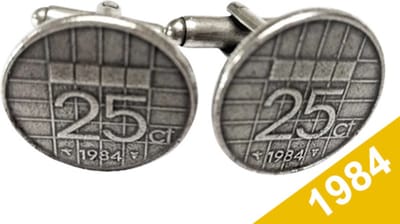 Manchetknopen Kwartje 1984 Verzilverd - Uniek en Stijlvol Sieraad met Jaartal - Cadeau Geboortejaar - Alle Jaartallen Beschikbaar - Doorsnede 1,8 cm