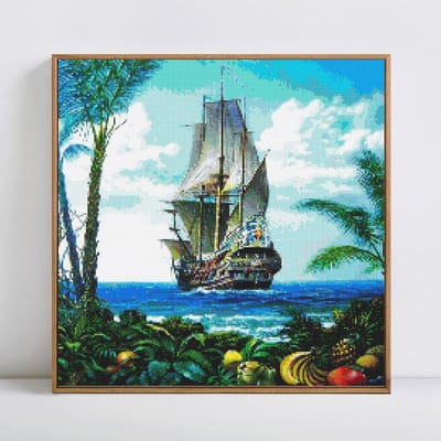 5D diamant schilderij volledige ronde landschap zeilboot diamant borduurwerk verkoop diamant 30x30 blue