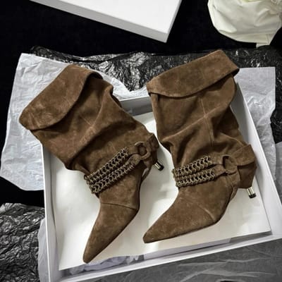 Dames Herfst En Winter Hoge Kwaliteit Suède Leer Mode Dames Korte Laarzen Puntige Hoge Hakken Enkellaarsjes 38 brown