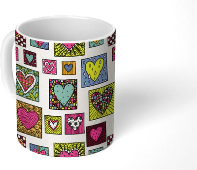 Mok - Koffiemok - Bohemian - Hartjes - Doodle - Patronen - Mokken - 350 ML - Beker - Koffiemokken - Theemok