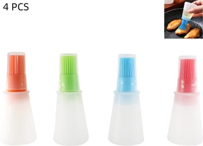 4 stuks - Siliconen oliekwast - multifunctionele siliconen kwast - gebakskwast - met flesje - voor koken, grillen, bakken - groen+rood+blauw+oranje - 12×5cm