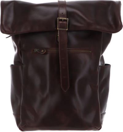 BUCKLE & SEAM Leren vrije tijd rugzak rugzak met laptopvak Norman Dot Leather Backpack 28L Brown bruine