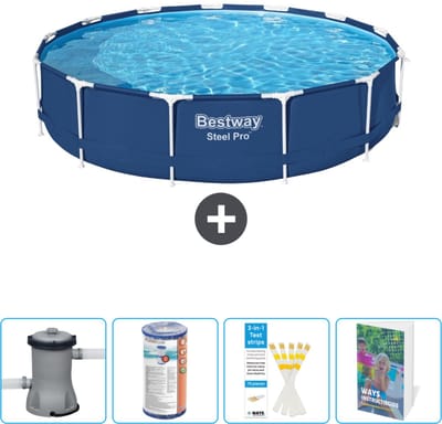 Bestway Rond Steel Pro Zwembad - 396 x 84 cm - Blauw - Inclusief Pomp Filter - Testrips - Zwembadgids