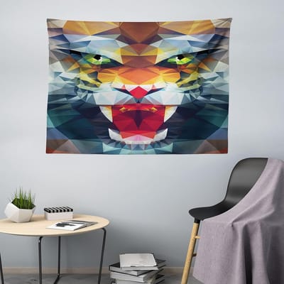 ABAKUHAUS Tijgerwandtapijt, Abstract Portret Dier, Woonkamer Slaapkamer Wanddoek Zijdezacht Satijn Wandtapijt, 200 x 150 cm, Meerkleurig