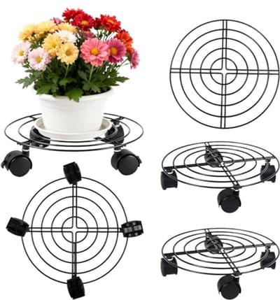 Ronde plantenrollers set van 3 - 27 cm met 360° wielen, weerbestendig en tot 30 kg draagkracht, voor binnen en buiten