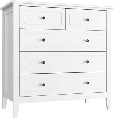 Witte sideboard met 5 lades voor slaapkamer, woonkamer en hal - 80x40x80 cm, modern design en opbergruimte