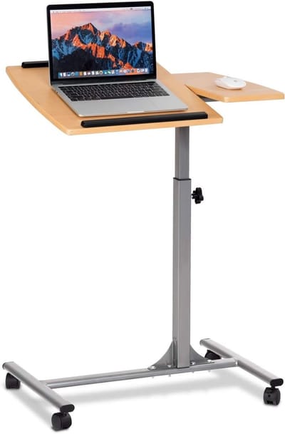 COSTWAY Laptoptafel, in hoogte verstelbaar en kantelbaar, verzorgingstafel met wieltjes, notebooktafel, bedtafel, ziekenbed, bijzettafel, banktafel voor bed, bank, 64 x 45 x (71-93) cm (natuur)