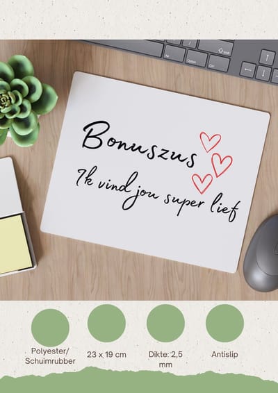 Akyol - bonuszus ik vind jou super lief Muismat - Zus - de liefste zus - verjaardag - cadeautje voor zus - zus artikelen - kado - geschenk - 23 bij 19 cm