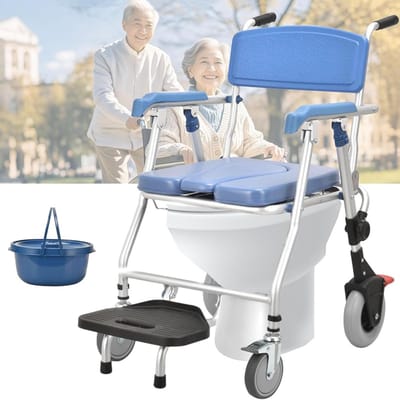 Verrijdbare Toiletstoel - Douchestoel Inklapbaar - Veiligheid & Comfort - 3-in-1 Functionaliteit - 150 kg Capaciteit - Blauw