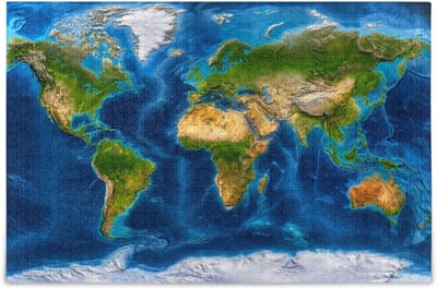 Wereldkaart Puzzel - Volwassen Puzzel Oceaan - Ontspanning Thuis - Nauwkeurig Gesneden Stukken - 1000 Stuks 75x50cm - Oceaanblauw
