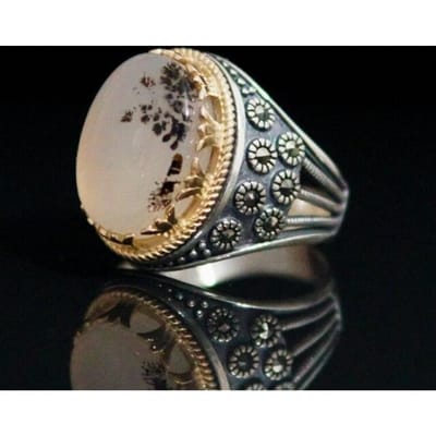 Bague vintage gravée avec encre de zircone et pierre de lune en forme géométrique pour femmes et hommes, bijoux cadeau 13