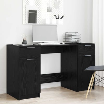 vidaXL - Bureau - met - lade - Zwart - Eiken - 133 - x - 50 - x - 75 - cm - Bewerkt - hout