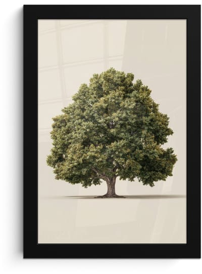 Poster in lijst - Fotolijst 20x30 cm - Posters - Eikenboom - Groen - Lichte achtergrond - Posterlijst zwart - Decoratie - Wanddecoratie woonkamer - Muurdecoratie slaapkamer
