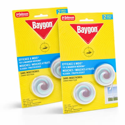 Baygon Vliegenval Raamstickers – Duopack 2x2 Stuks – Tegen Vliegen & Fruitvliegjes – Tot 6 Maanden Werking – Zonder Insecticide