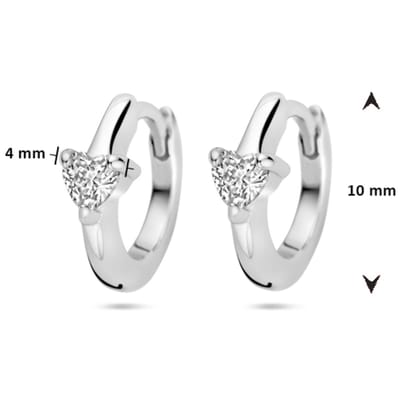Zilver Gerhodineerd Klapoorringen Zirkonia Hartjes 10 Mm 1339692