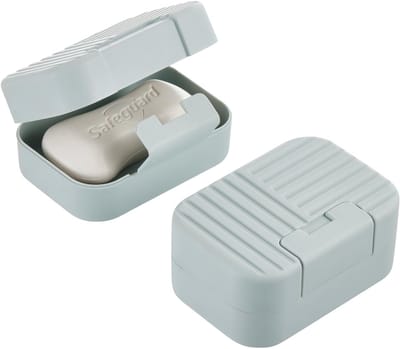 Zeepbakje - 2 Stuks - Zeephouders - 11 X 7.5 X 5cm - Zeepdoos - Praktische Zeepbak - Draagbare Bar Zeepetui - Het Deksel Zit Stevig Dicht. - Zeepdoosje Reis - Geschikt Voor Badkamer En Keuken - Blauw