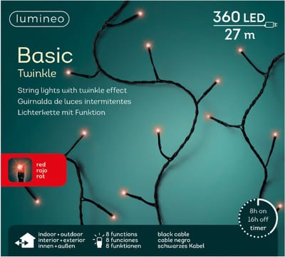 Lumineo Kerstboomverlichting - rood - twinkle - 32 meter - 360 lampjes - boomverlichting