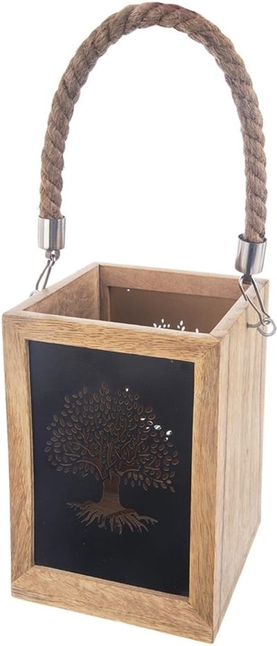 Kaars Lantaarn Houten MANGO 20 cm - Kaarsenhouder - Tuinlantaarn - Tuinverlichting