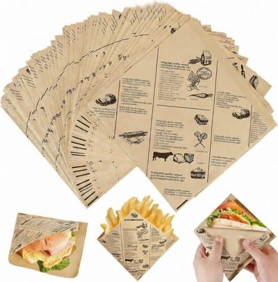 Famanu – Snackpapier 150 vellen 15x15 cm, hamburger- en frietpapier voor mandjes, wraps en sandwiches