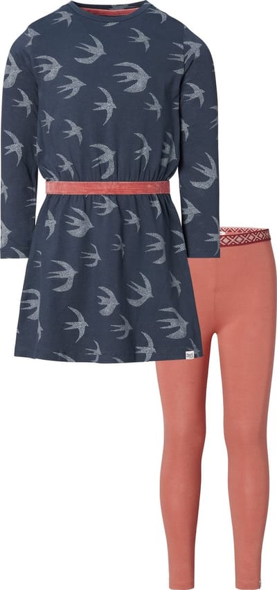 Noppies - Kledingset - 2 delig - Jurk Kimball blauw allover print - Legging Kensett bruin - Maat 92