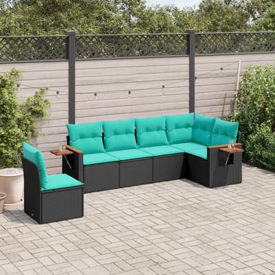 vidaXL - 6-delige - Loungeset - met - kussens - poly - rattan - zwart