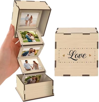 Fotobewaardoos - uittrekbare fotodoos - fotodisplaydoos - opvouwbaar - verrassingscadeauverpakking - creatief fotoalbum - geschikt voor studeerkamer - slaapkamer - kantoor - kaki - 9*9*4,6 cm