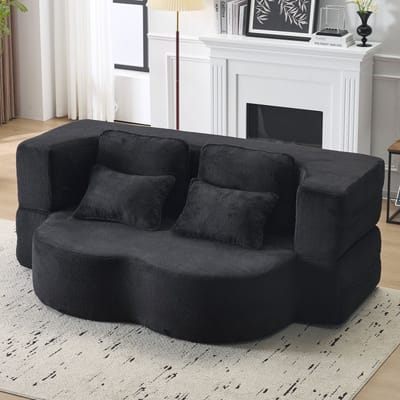 HAUSS SPOLE Slaapbank - Bodem Loveseat - Uitklapbaar Met 4 Kussens - Voor Woonkamer En Logeerkamer - Stof Zwart