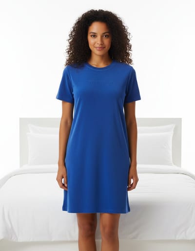 Irresistible Dames Nachthemd - Badstof - korte Mouwen - Blauw Maat M