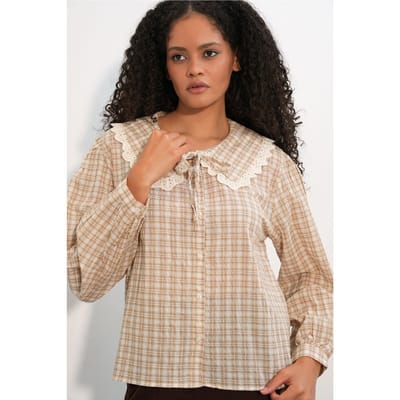 Dames Geruite Viscose Poplin Overhemd