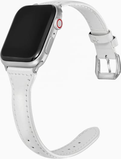 Stravo 14mm Slanke leren bandje Geschikt voor Apple Watch 42mm (Series 11/10), 41mm (Series 9/8/7), 40mm (Series 6/5/4, SE 3/2/1), 38mm (Series 3/2/1) - Dunne elegante echt lederen bandje - Horlogebandje Leer - Wit
