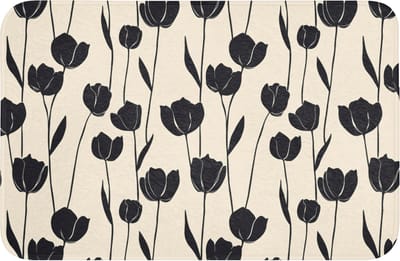 WC mat 60x40 cm - Antislip - Tulpen - Patroon - Zwart - Toiletmat - Vloermat - Douchemat - Toilet tapijt - Toiletmatten