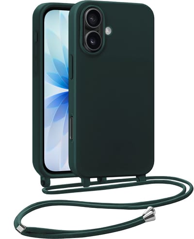 Hoesje Geschikt voor iPhone 17 Hoesje Siliconen Case Met Koord - Hoes Geschikt voor iPhone 17 Hoesje Backcover Met Telefoonkoord - Telefoonhoes - Donkergroen