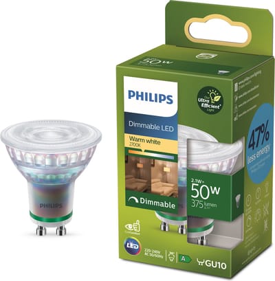Philips Ultra Efficient LED spot - 50W - GU10 - Warmwit licht - Dimbaar