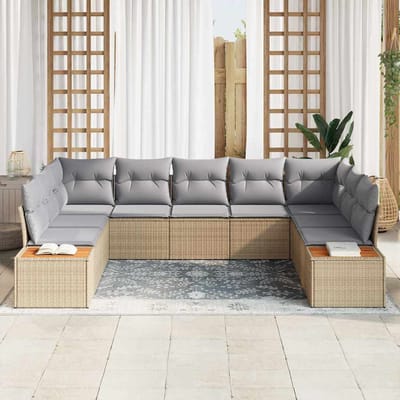 vidaXL - Tuinbank - Set - 5 - st - 9-Aantal - zitplaatsen - Beige - en - Lichtgrijs