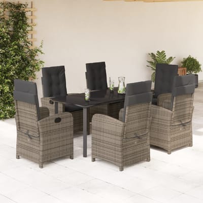 vidaXL - 7-delige - Tuinset - met - kussens - poly - rattan - grijs